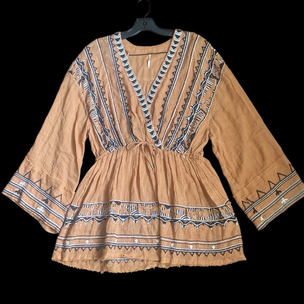 Free People Saffron Embroidered Tunic in Terra Cotta